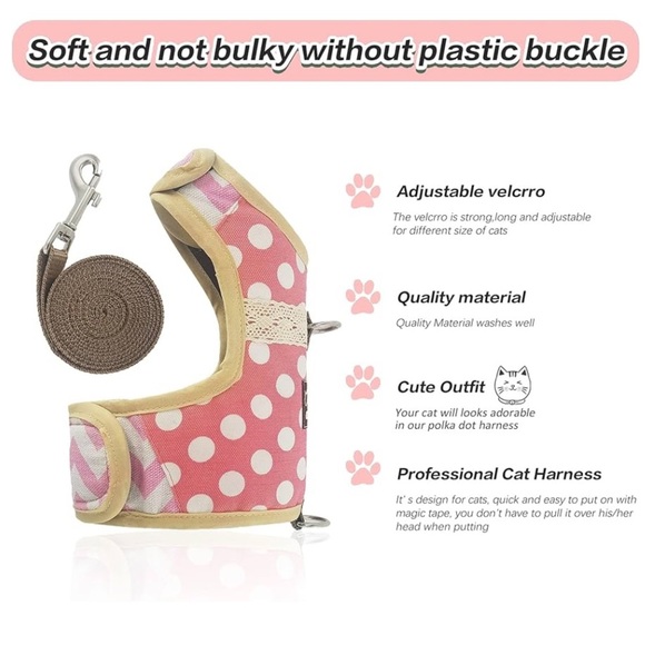 Polkadot Pink Cat Harness NWOT - Picture 4 of 6